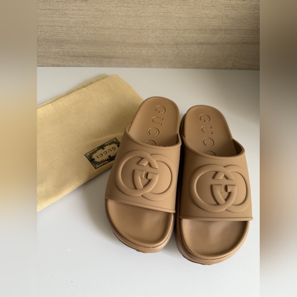 Gucci Brown Embossed GG Sandals Size 38